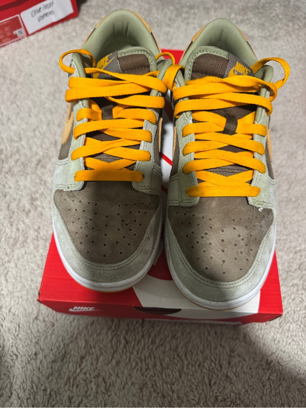 Nike Men’s Low-Top Sneakers - Olive Green, Brown & Yellow Laces